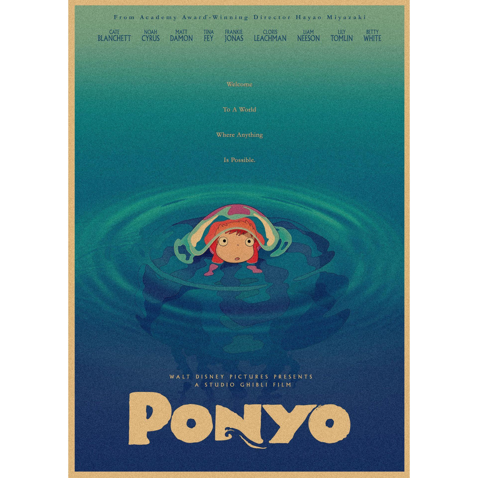 

Ponyo on the Cliff by the Sea Retro Anime Kraft Paper Poster Mural 42X29.7cm