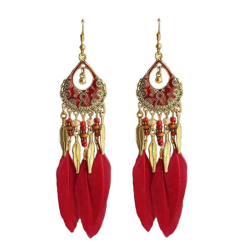 Bohemian Long Tassel Feather Earrings - Trendy Douyin-Inspired Design for Women