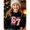 European Sizes Kids' Fashion -Lined Sweatshirt, Six Seven 6 7 Heart Cartoon Pattern Print Loose Fit Casual Long Sleeve Pullover Sweatshirt