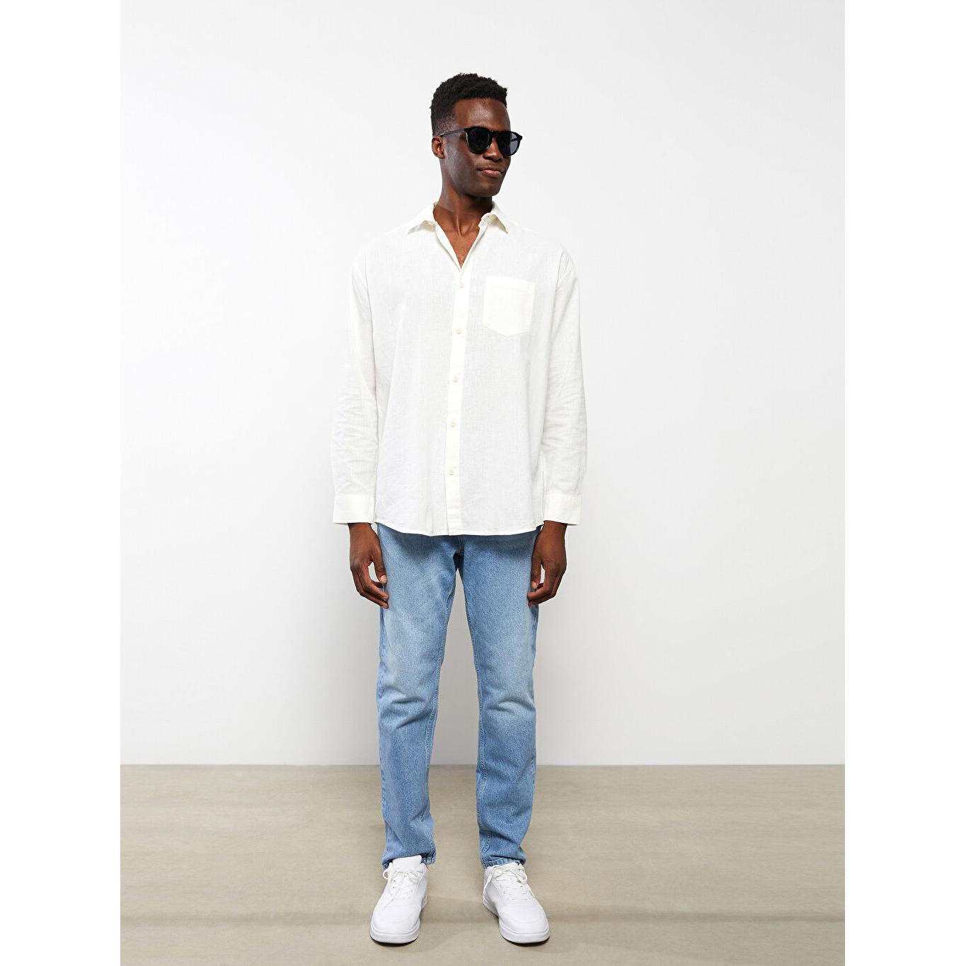 

XSIDE Oversize Мужская Льняная Рубашка С Длинным Рукавом Бежевая