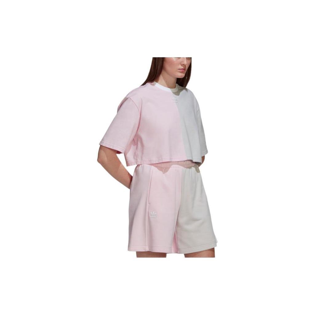 Adidas T-shirt à Manches Courtes Col Ras du Cou Patch Logo Trèfle Originals Color Block Tops Femme HT5978