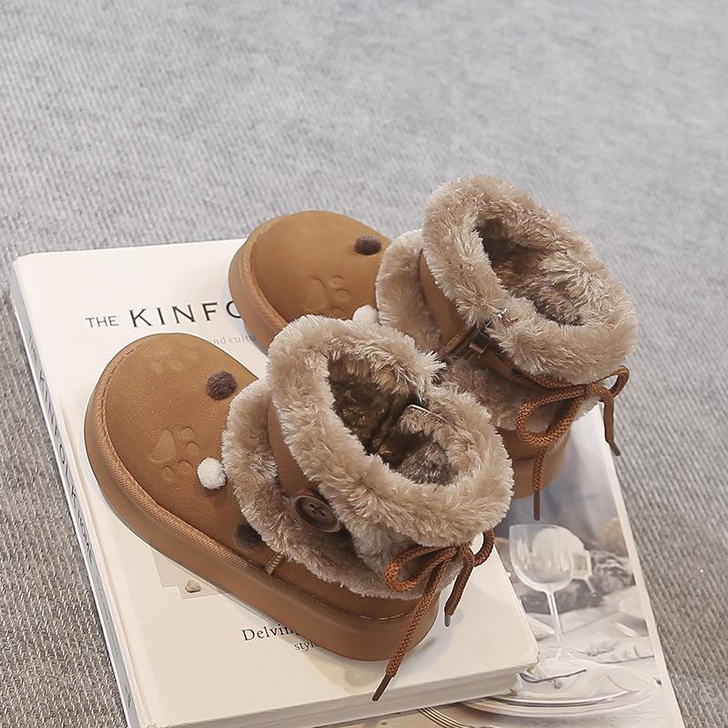 Girls 2025 Winter Fleece-Lined Snow Boots - Warm, Thickened Cotton Boots for Children Size 30 (18.4cm) каштановый