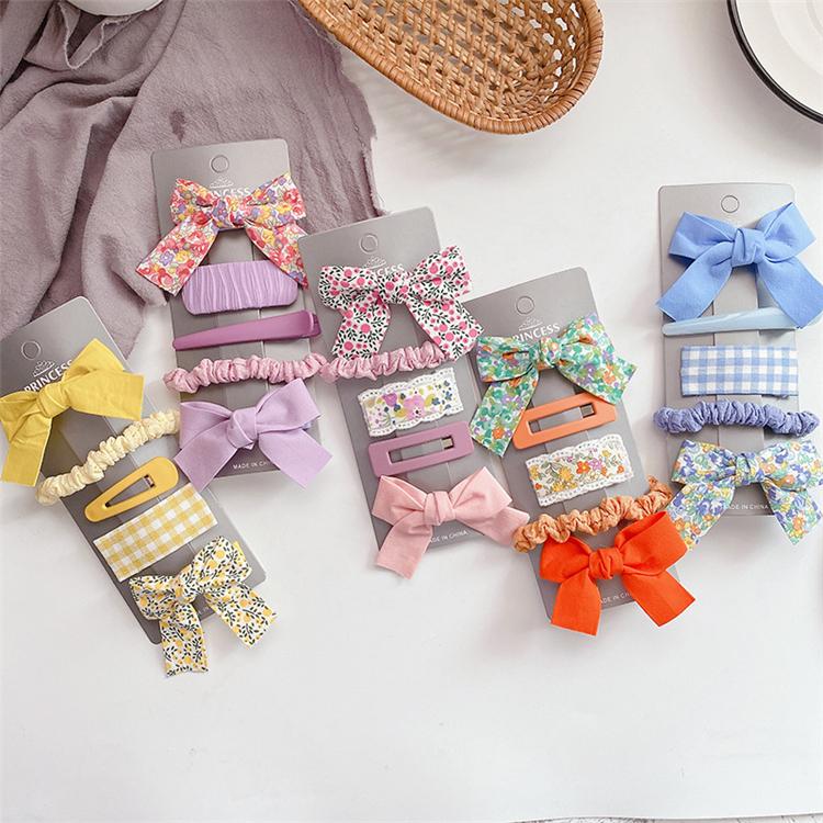 Floral Fabric Bow Hair Clip Set Girls Hair Clips Set Cute and Lovely Plain Color Hair Grips Set