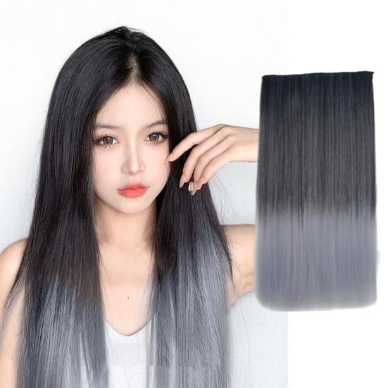 Extensie de păr cu culoare degradată, lung și drept, din fibră sintetică, păr fals, fără urme, moale, netedă, 23,6 inci, perucă de sârmă pentru temperatură înaltă.