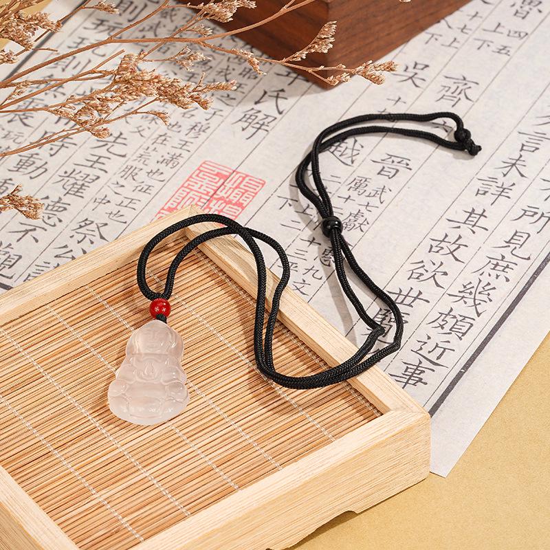

Ethnic Style Guanyin Pendant Necklace with Natural White Chalcedony and Agate for Men and Women 38*22mm