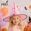 Halloween Witch Hat Wizard Hat, Adult Kids Cosplay Cone with Spider Leather Web Star Decor, Gothic Party Costume Prop, Trick or Treat Accessory