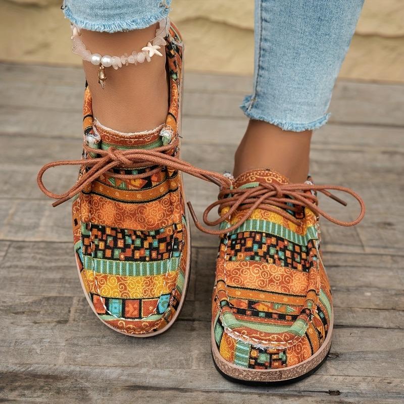 Women'S Casual Flat Sneakers - Colorful Patchwork Design Lightweight, Comfortable All-Season Shoes, Vibrant Sports Style | Breathable Fabric Upper