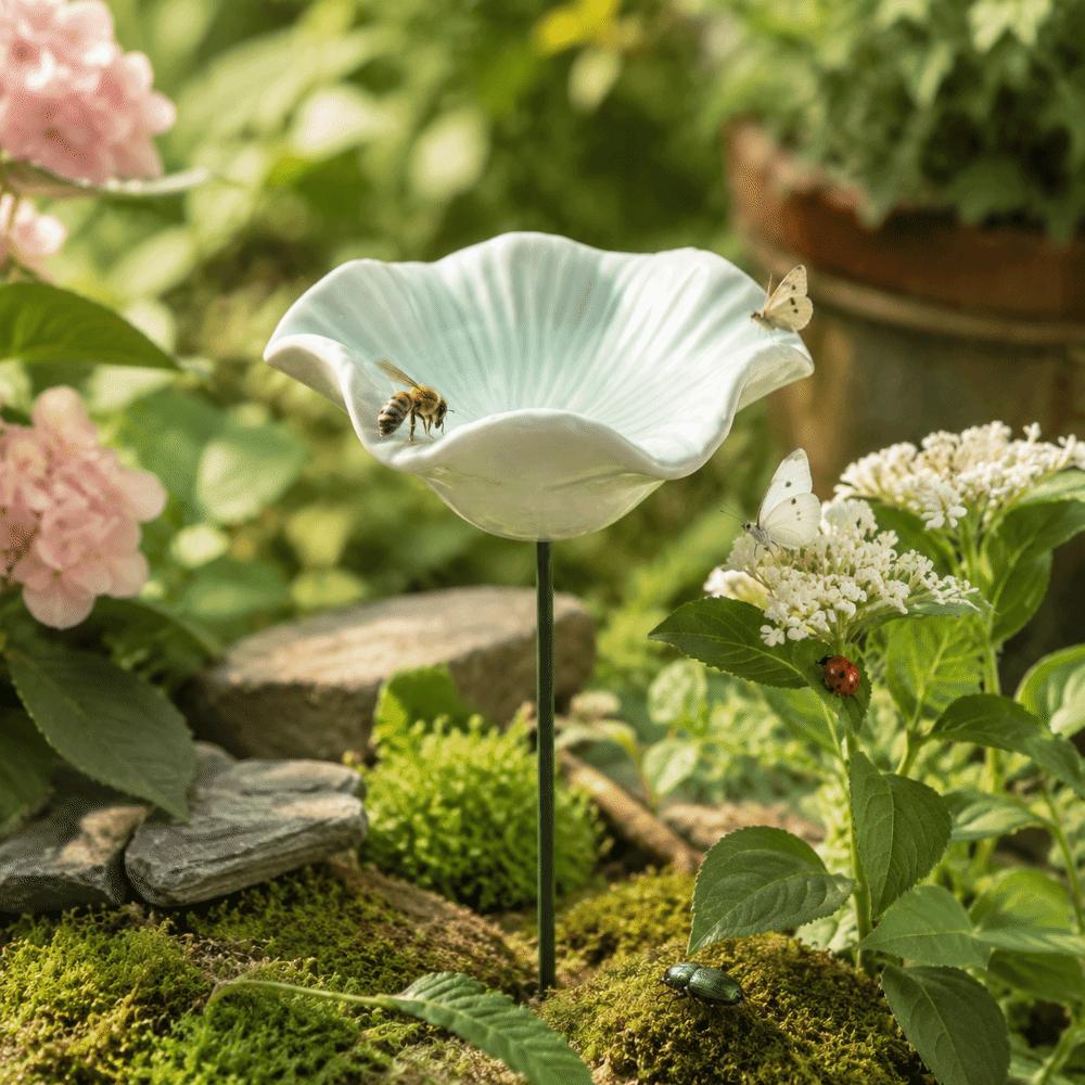 Flower Shaped Bee Butterfly Water Dispenser Creative Colorful Bee Watering Station Ceramic Garden Decoration Household