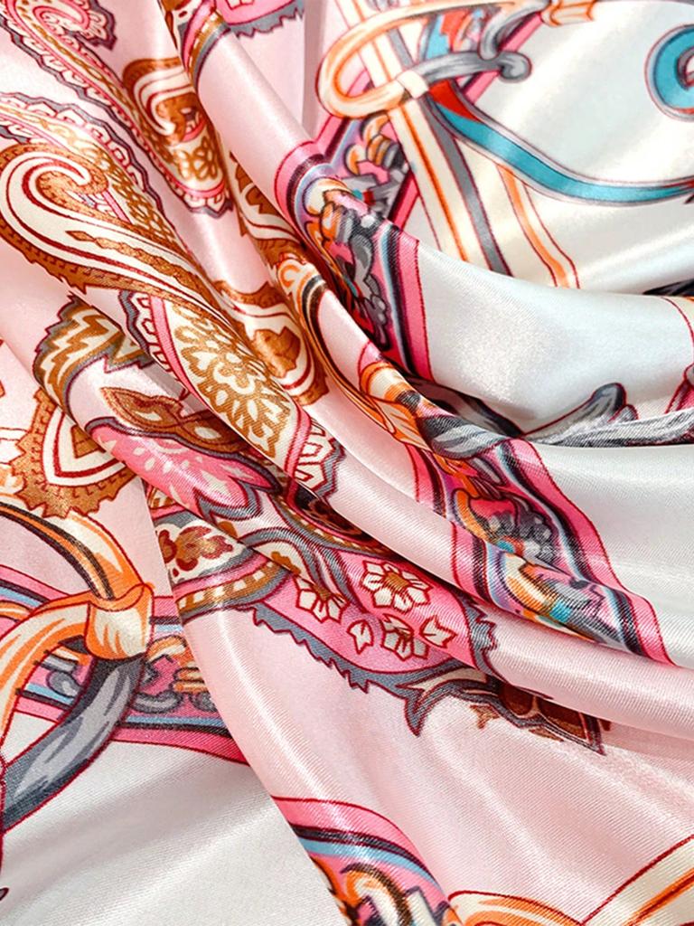 1 Stück Einfaches bedrucktes Satin-Bandana Seidenschal für Damen Hijab 90cm Quadratische Schals Designer Luxus Schal Kopftuch