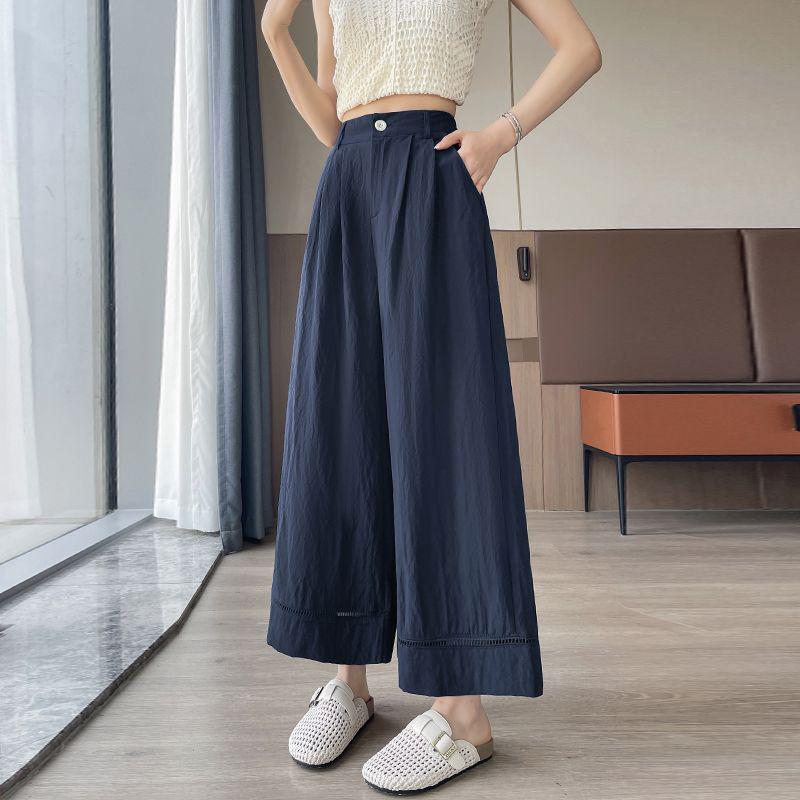 Ice Silk Cotton Hollow Wide-Leg High-Waisted Slimming Straight-Leg Pants for Women - 2026 Spring/Summer Collection