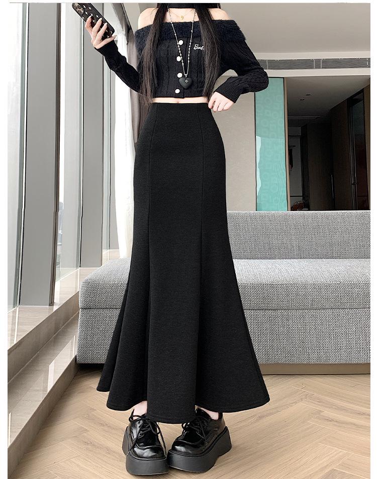 High Waist Woolen Fishtail Skirt - Autumn/Winter 2026, Slimming A-Line Long Skirt for Women.