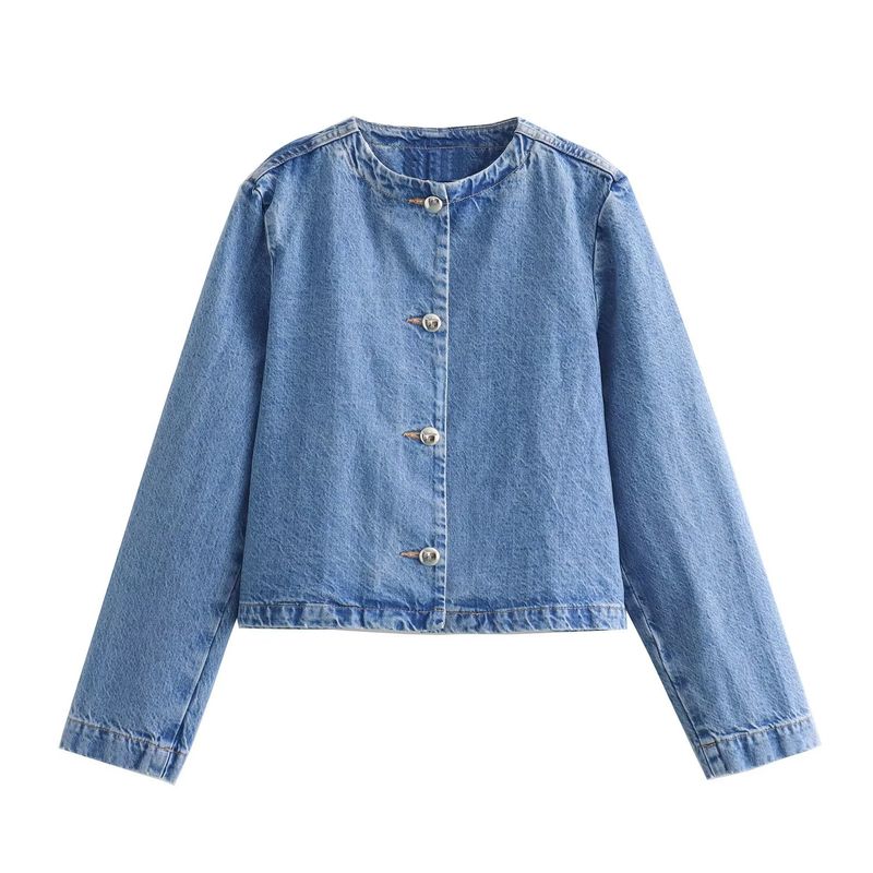 

Kaslead Новое поступление Женская одежда Модный стиль Декорированная пуговицами в ряд Джинсовая куртка Пальто 6164160 427 Royal Blue L