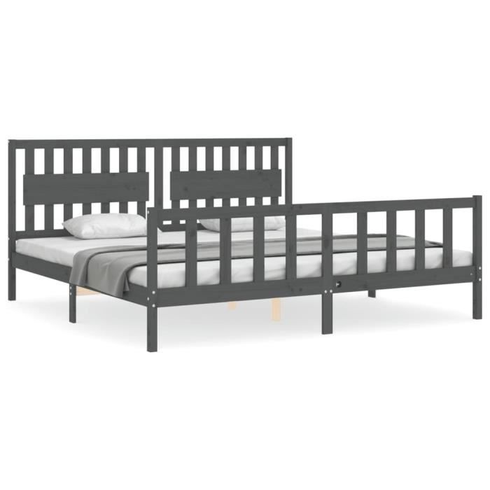 VidaXL Cadre de lit avec tête de lit gris 200x200 cm bois massif 3192448