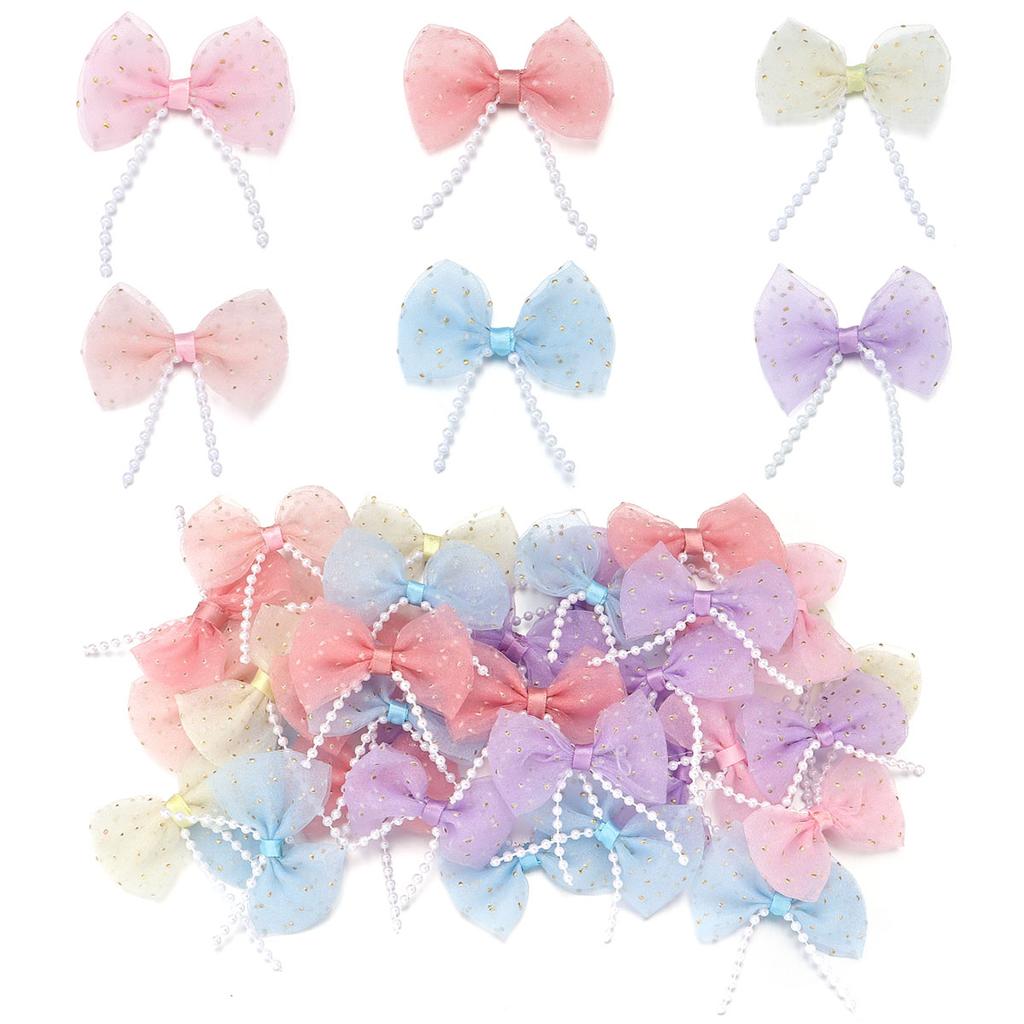 10pcs/lot Mini Cute Mesh Polka Dot Pearl Bow For Jewelry Making DIY Wedding Party Hair Clip Headband Clothing Crafts Decoration