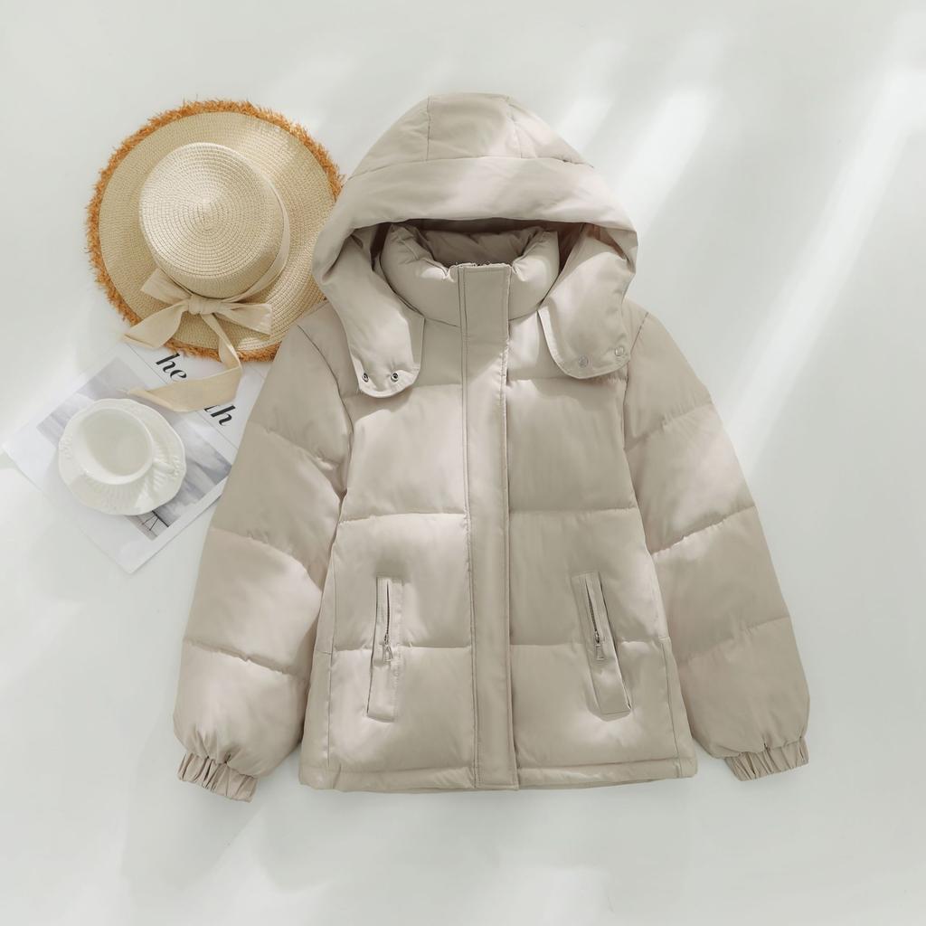 Down cotton-padded clothes for women's winter short large size loose cotton clothes for small people hooded bread clothes jacket