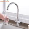Chrome Dual Handle Filtered Crane For Kitchen, 360 Rotation Water Filter Tap Three Ways Sink Mixer Kitchen Faucet