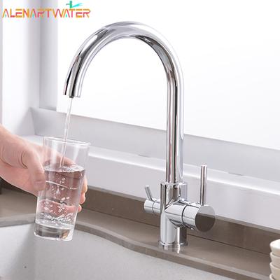 Chrome Dual Handle Filtered Crane For Kitchen, 360 Rotation Water Filter Tap Three Ways Sink Mixer Kitchen Faucet
