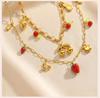 Fruit Necklace for Women, Adjustable Paperclip Chain, Y2K Cute Strawberry Apple Cherry Enamel Charm Pendant Jewelry Gift
