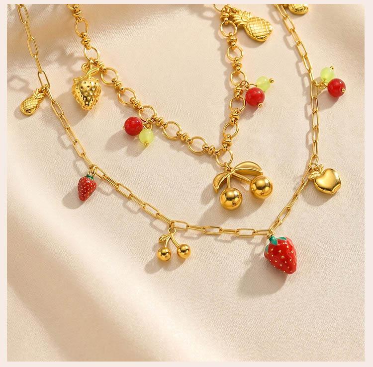 Fruit Necklace for Women, Adjustable Paperclip Chain, Y2K Cute Strawberry Apple Cherry Enamel Charm Pendant Jewelry Gift