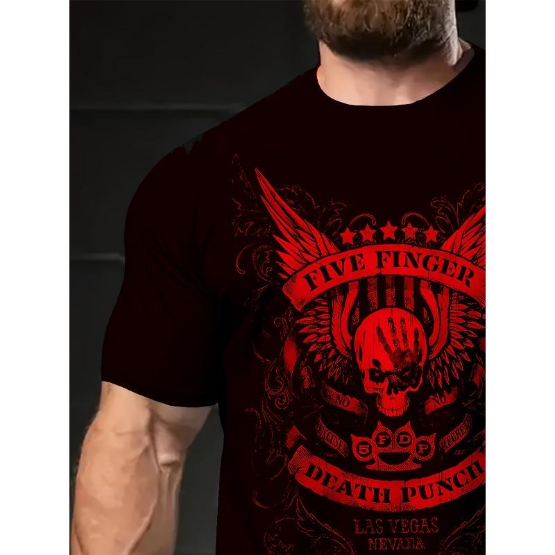 Europäische Größen Herren Kurzarm-T-Shirt mit Vintage-Buchstaben und Totenkopf-Mustern