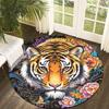 Tiger pattern & colorful flowers Flannel-printed round floor mats are slip-resistant Suitable living room terrace garden carpets