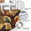 Whimsical Cats On Tree Branches Shower Curtain - 9 Unique Feline Designs, Golden & Black Swirls, 12 Hooks, Fantasy Bath Decor