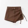 Irregular Denim Skort for Women - Slimming Lace-up A-line with Drawstring