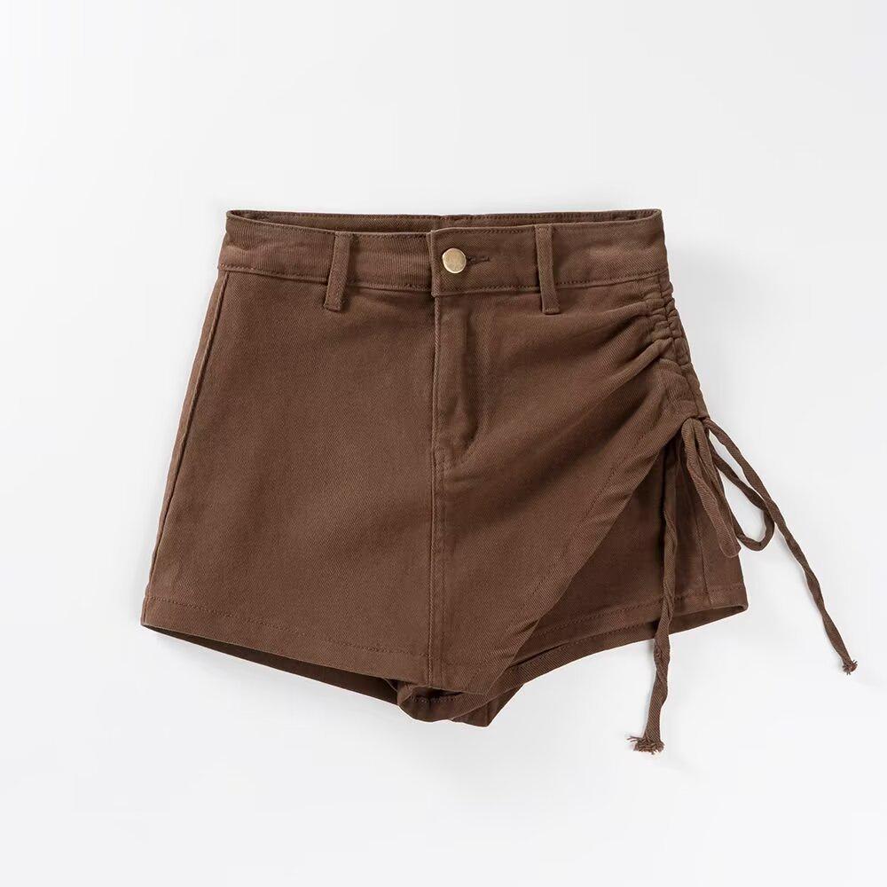 Irregular Denim Skort for Women - Slimming Lace-up A-line with Drawstring