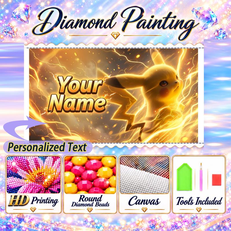 Personalized Pikachu Diamond Art Custom Name 5D Diamond Painting Full Drill DIY Craft
