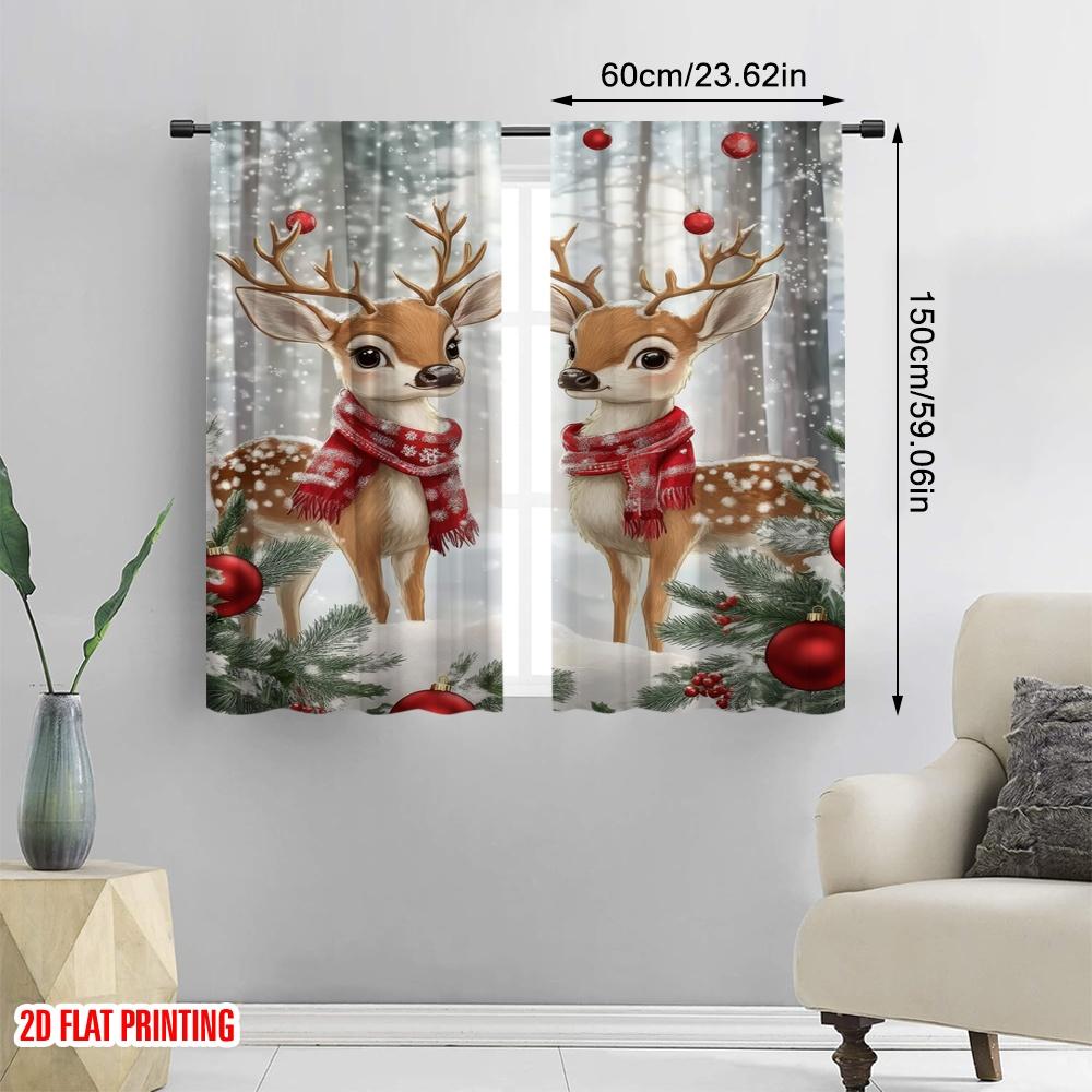 2pcs,2D Plane Printing Popular Curtain Panels Reindeer Twins Polyester Fabric (without Rod) Decorations Outdoor Ldeal for Living