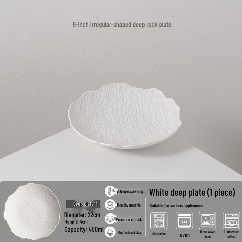 Japanese Style Ceramic Deep Soup Plate - Irregular Shape, Large Fish Serving Dish Default