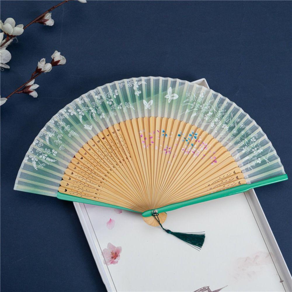Butterfly Floral Pattern Portable Folding Fan Chinese Style Dance Fan For Wedding Party