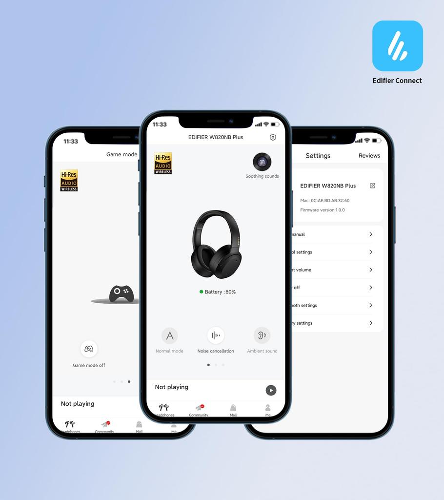 [Vítěz Zlaté ceny VGP2023] Bezdrátová sluchátka s potlačením hluku Edifier W820NB PLUS, Hi-Res WirelessLDAC kompatibilní Bluetooth 5.2, Ambientní zvuk