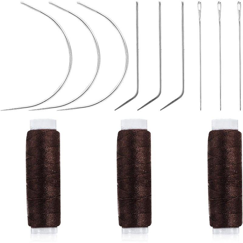 HHO-Hair And Thread Set 12 Pcs Sewing Hair Extension Tools Brown Weaving Threads For Making Wig, Sew In Thread