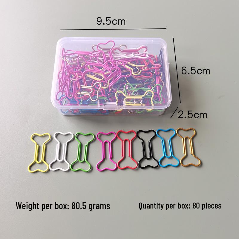 Creative Bone-Shaped Paper Clips: 100-Piece Colored Metal Bookmark and Office Stationery Set