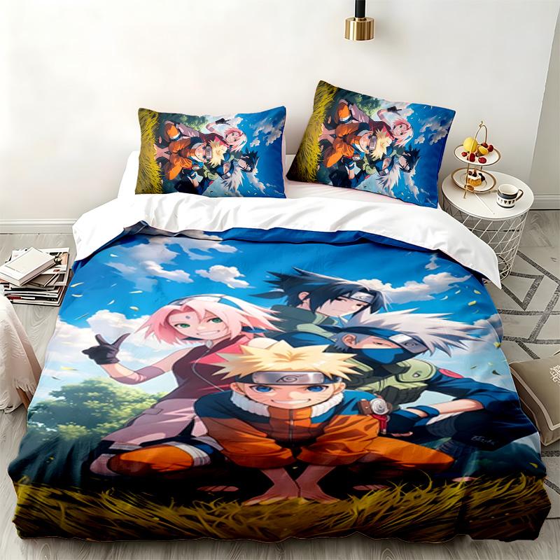 Naruto 3-teiliges Set Perfekt für das Schlafzimmer Bequemes Bettwäsche-Set enthält einen Bettbezug und zwei Kissenbezüge Ideales Geburtstags- oder Weihnachtsgeschenk