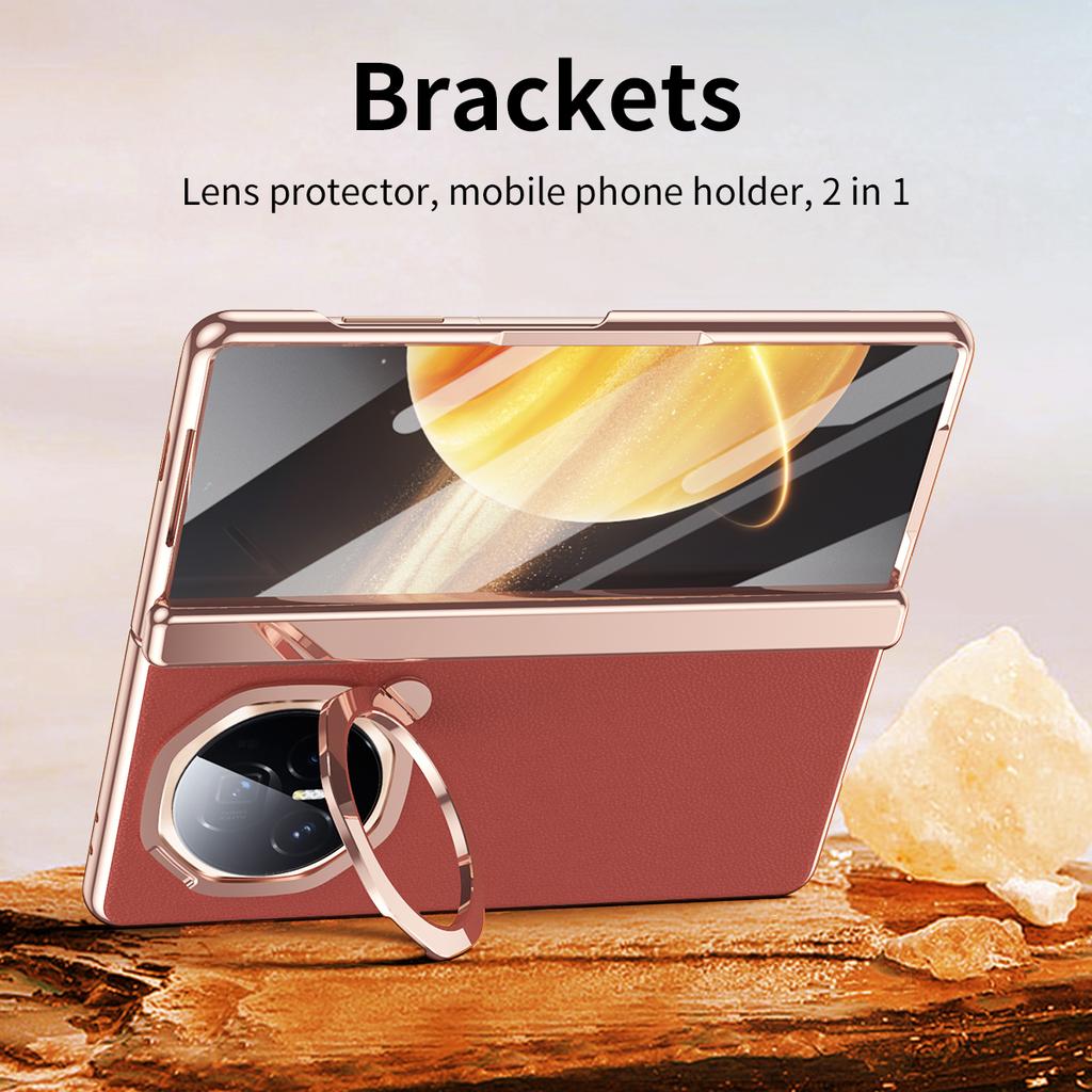 Für Honor Magic V3 5G Hülle Objektivrahmen Ständer Leder+PC Handyhülle mit Displayschutzfolie