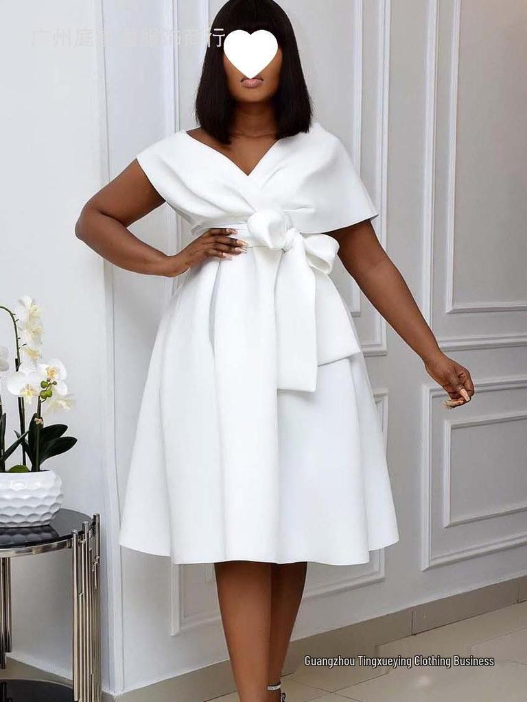 Módní šaty přes hranice pro ženy, velikost Plus Size, s výstřihem do V a zavazováním