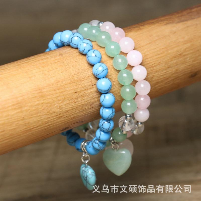 Turquoise Beaded Bracelet with Heart Charm – Silver Accent Dainty Jewelry, Love Protection Gift for Women