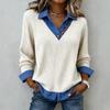 Women's European American Style Cowl Neck Long Sleeve Pullover Spliced Knit Top for Casual Daily Wear