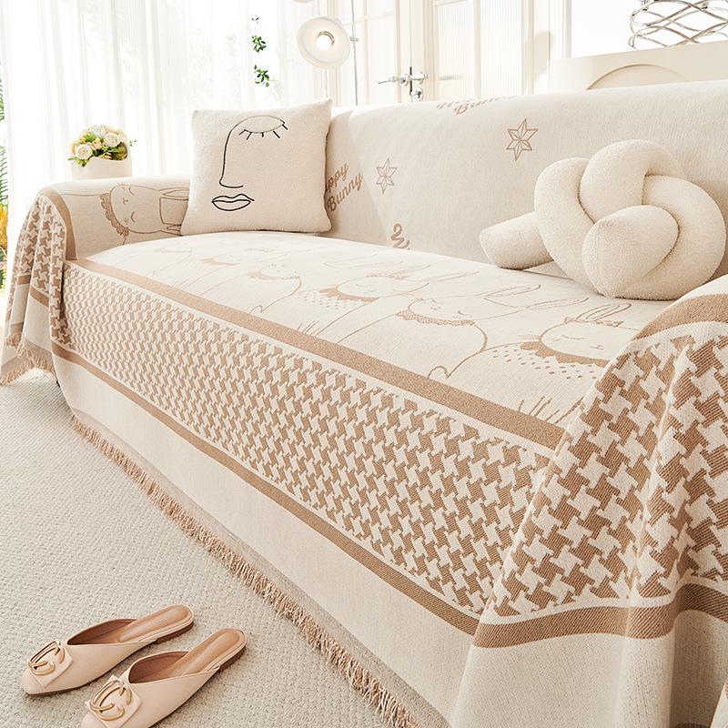 Kreatives Niedliches Cartoon Kaninchen Sofa Handtuch Chenille Kratzfest Sofaüberwurf All-Inclusive Universeller Überwurf Sofa Handtuch Überzug Stoff