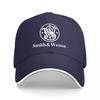 Smith Wesson Logo Embroidered Baseball Cap Black Classic Adjustable Hat with White Trim and Brand Emblem Design