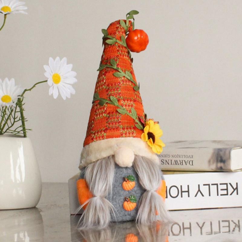 Fall Gnome Pumpkin Sunflower Swedish Nisse Tomte Elf Dwarf Plush Ornaments for Christmas Autumn Thanksgiving Decor