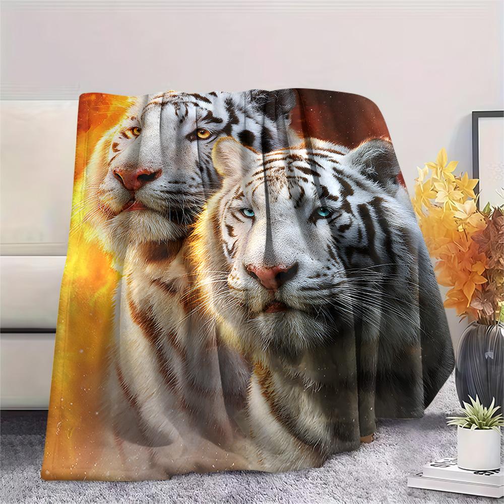 White Tiger Print Flannel Blanket, High Quality Comfortable for All Seasons, Home Decor, Warmth and Comfort, Perfect for Christmas Gifts