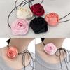 Silk Rose Flower Collar Choker Necklace Long Lace-up Necklace Wedding Jewelry Neck Chain Gift for Women Teens Girls