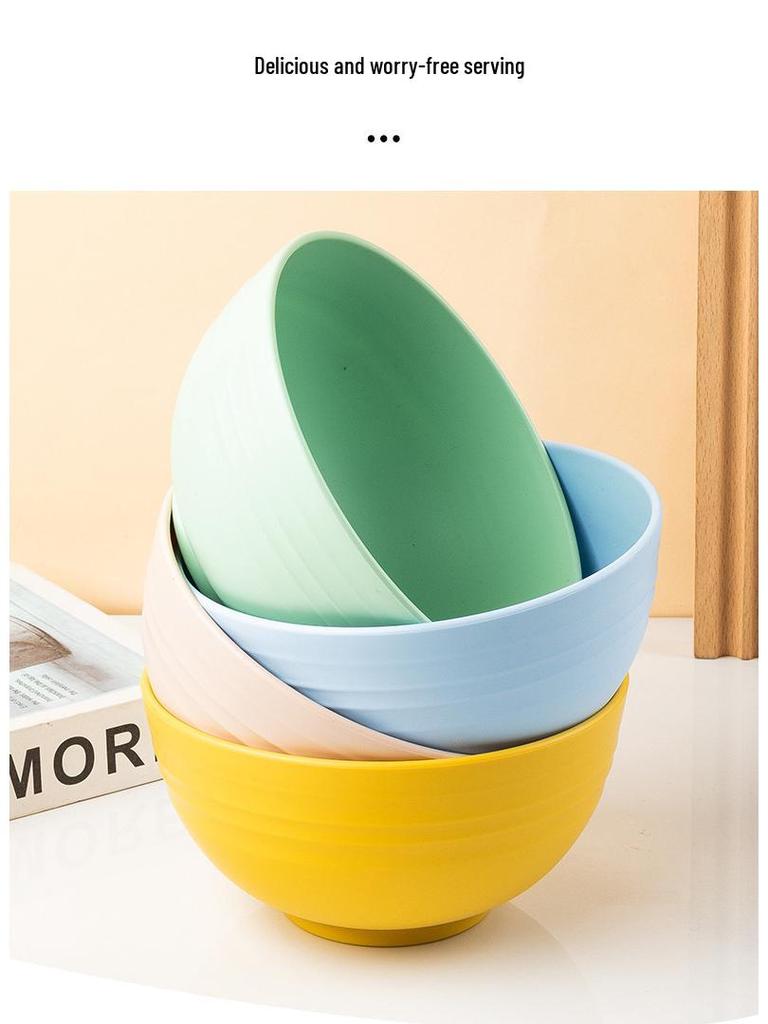 Cross-border PP Plastic Bowl Set - Multi-purpose for Dormitory: Includes Water, Fruit, Salad, Noodle, Soup, and Rice Bowls. Large Size.