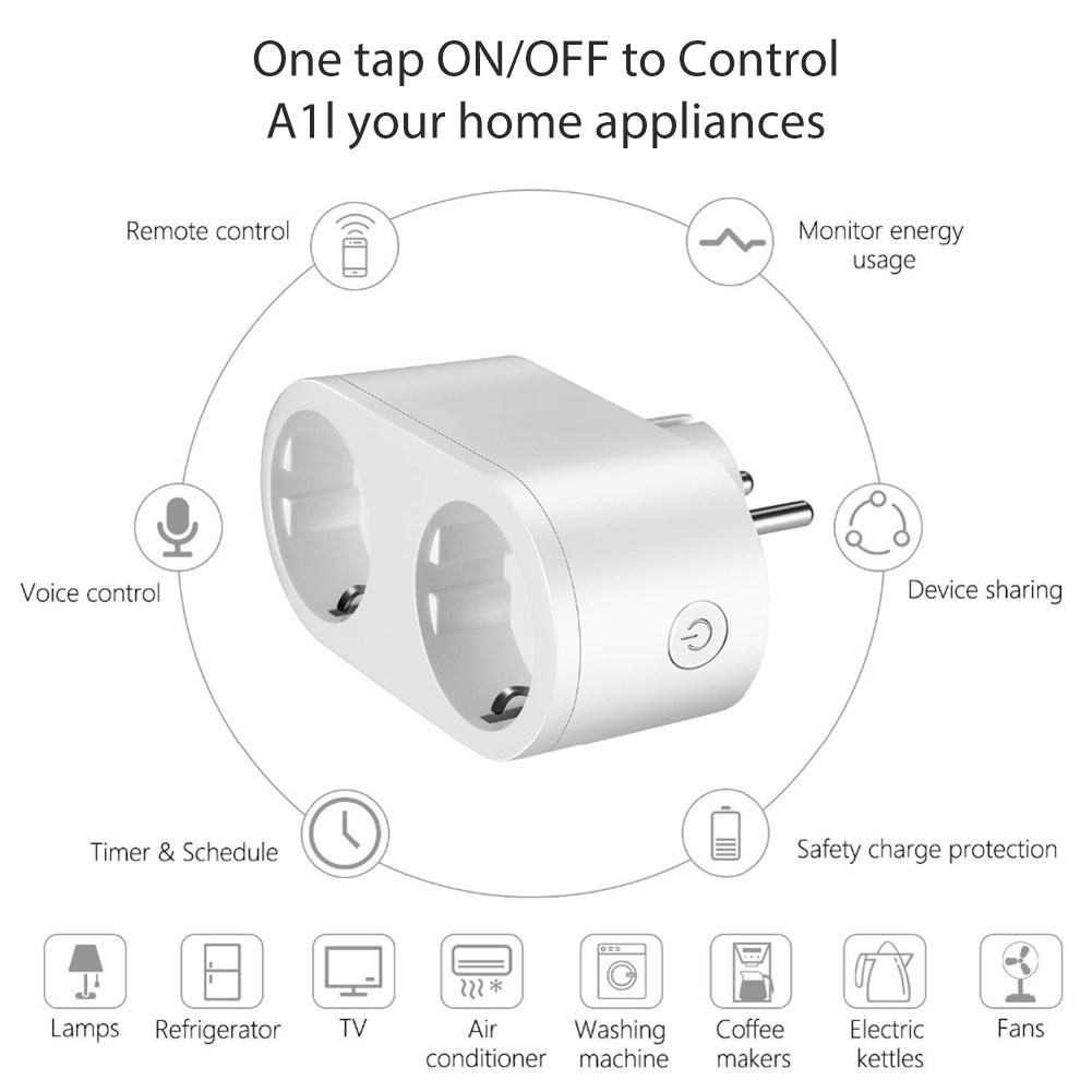 Tuya Wifi Smart Dual Socket Wireless Overload Protextion Eu Plug Switch App Monitoring Power Outlets Alexa Google Voice Control