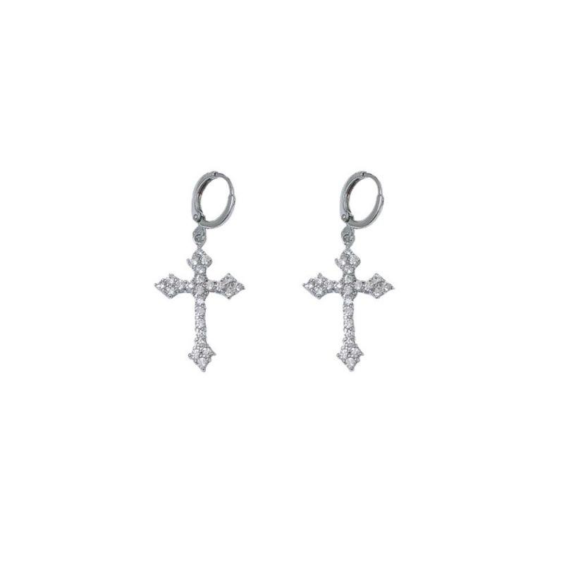 Orecchini a forma di croce incastonati di diamanti in stile lussuoso per donna, design dell'orecchino a forma di croce abbagliante e alla moda.