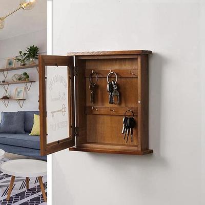 Wooden Key Box, Retro, Wall, Key Cabinet With Magnetic Door, Durable Solid Wood Storage With 6 Hooks Durable Easy To Use -A