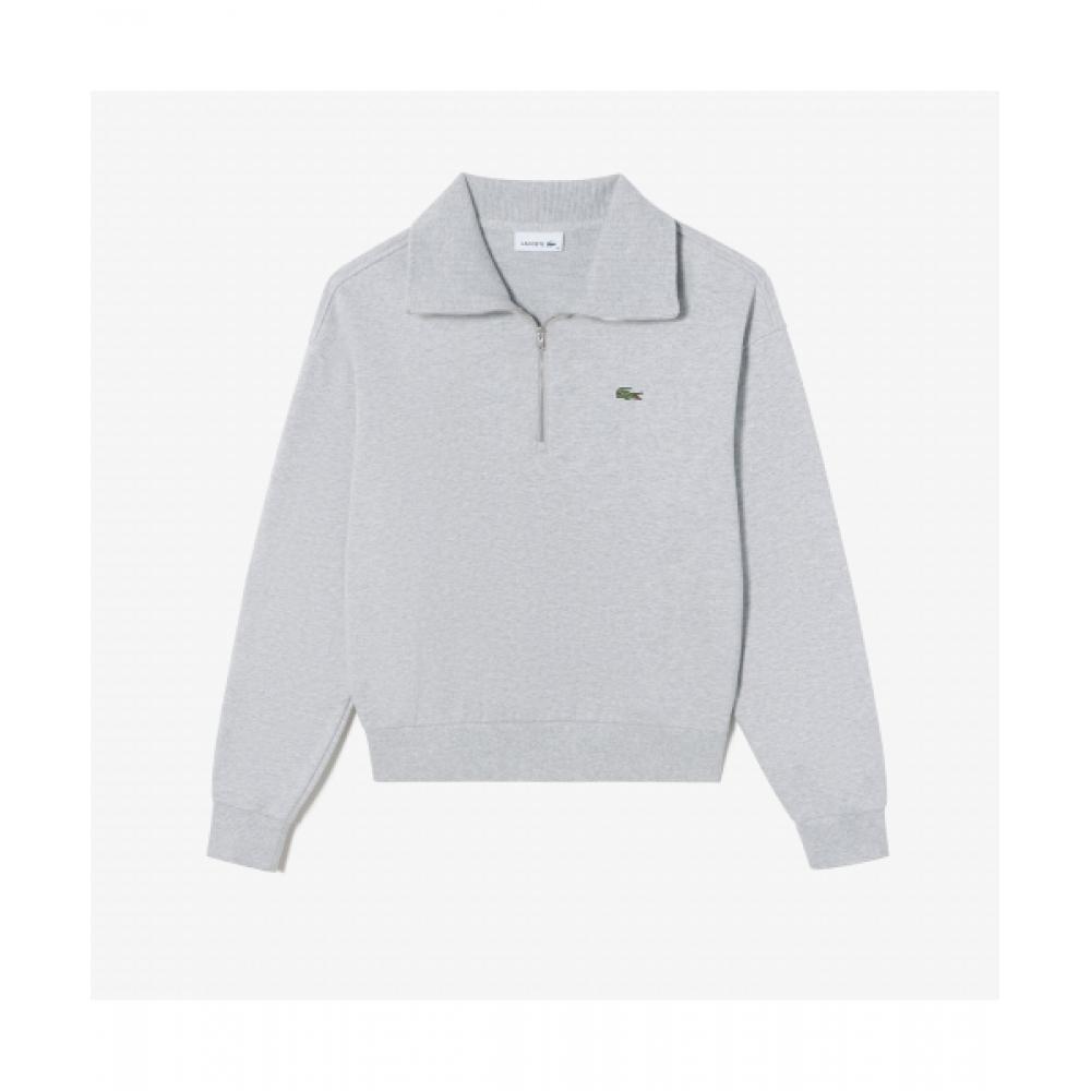 

Женская футболка LACOSTE с застежкой-молнией на половину длины [Меланжевый серый]